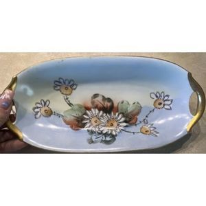 Vintage Bavaria Hand Painted Daisies Royal Munich RM Relish Bread Dish Gold